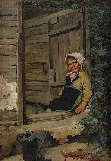 Elisabeth Warling Liten flicka i dorroppning oil painting image